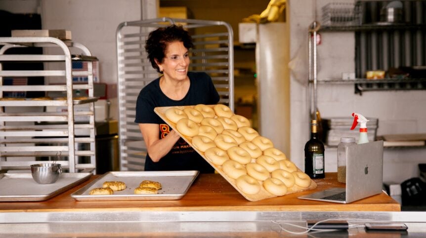 Woman making bagels