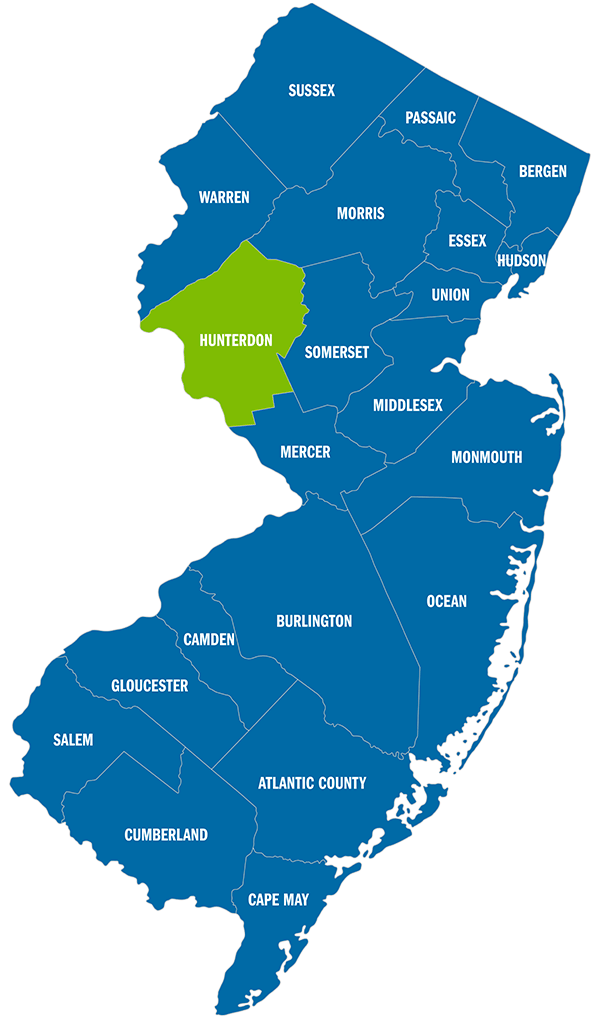 Hunterdon County no mapa de Nova Jersey