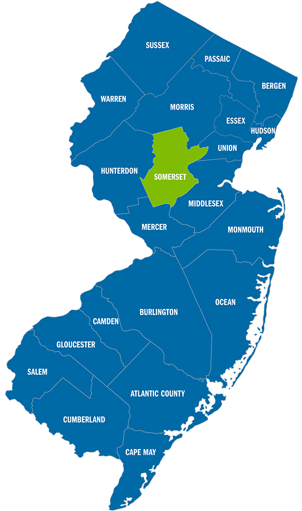 新泽西州地图上的萨默塞特县