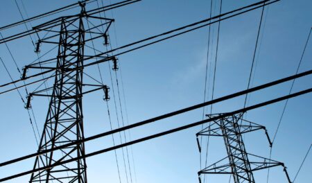 Stock photo of two transmission towers